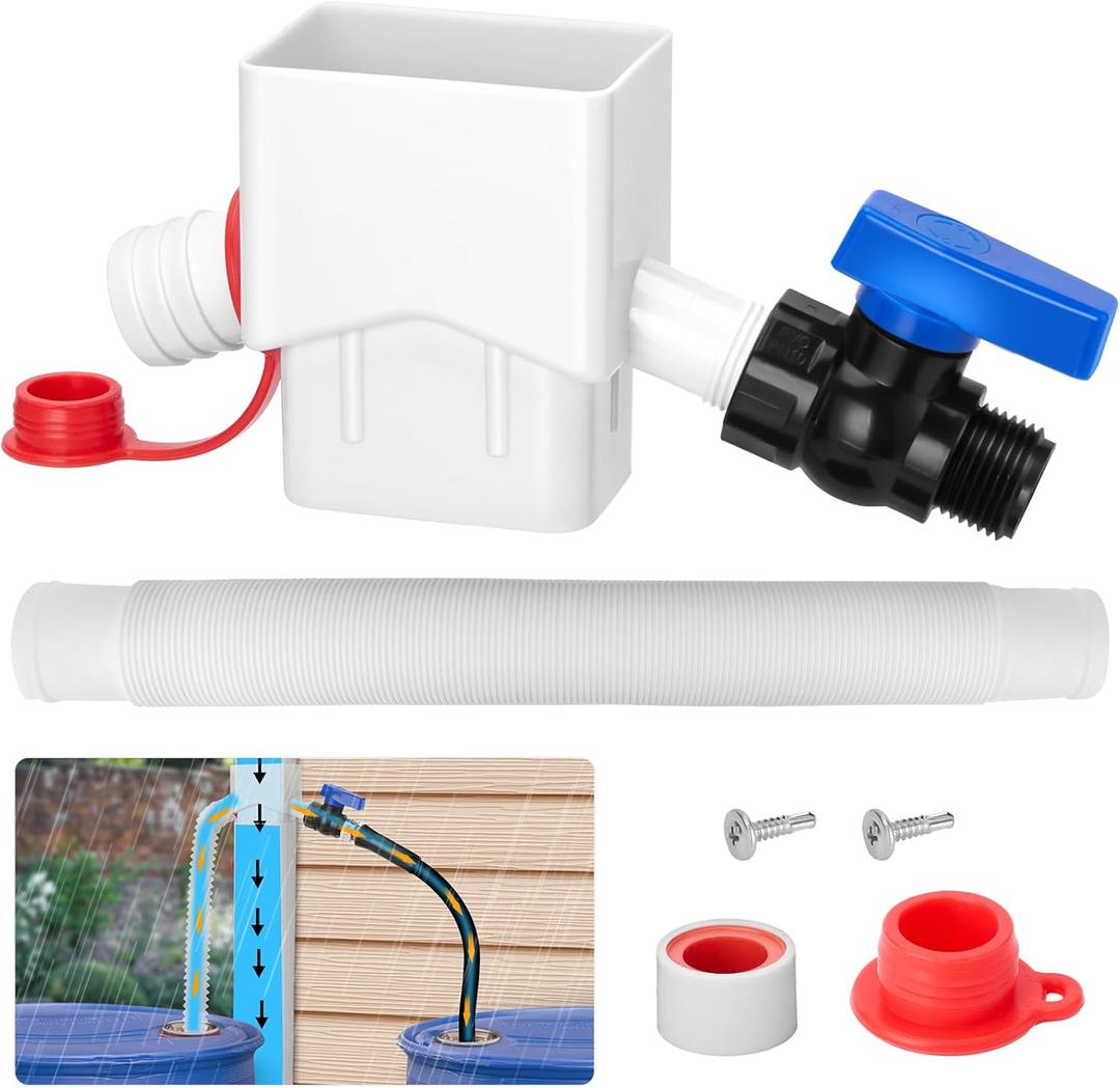 Downspout Diverter, Diverter for Downspout, Rain Barrel Diverter Kit Downspout 3"x 4" and 2"x 3", Rain Barrel Diverter Kit with Adjustable Valve, Diverts Water Into Rain Barrel,4.6ft Hose  White