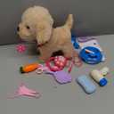 Interactive Walking Plush Puppy Toy Dog, Remote Control Electronic Robot Dog Realistic Wagging Tail, Rich Grooming Set, Gift Toy for Girls & Boys, Kids Age 3, 4, 5, 6 (Accessories Updated) (Golden)