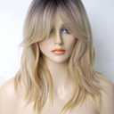 Short Wavy Blonde Wigs ombre for white women medium length wolf -tail wave wig with bangs Synthetic wig Highlight for white Women (Blonde Mixed 3165)