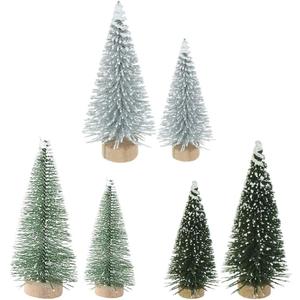 Yahpetes Miniature Christmas Tree 6 Pcs Pine Trees Sisal Trees Snow Frost Ornaments with Wooden Bases for Miniature Scenes, Christmas Crafting and Designing, Mixed Size