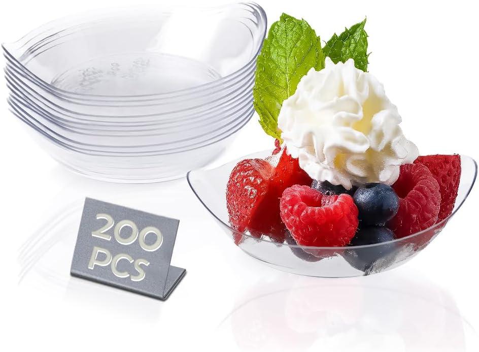 Kingrol 200 Ct Mini Dessert Plates, 3-1/8 x 2-5/8 Inches Clear Disposable Plastic Tray