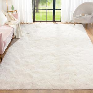Rugs for Bedroom 4x6 Feet Area Rug for Living Room Ultra Soft Shaggy Carpet for Home Decor Long Plush Fluffy Mat Faux Fur Rug for Bedside Nursery Kids Room College Drom, Creamy