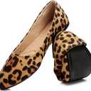 HEAWISH Womens Black Flats Shoes Comfortable Suede Pointed Toe Slip On Casual Ballet Flats Dress Shoes Nude Flats (7, Leopard)