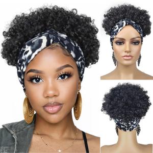Afro Puff Headband Wig for Black Women Natural Black Kinky Curly Put-On & Go Afro Headband Wig, Easy Wear, Stylish Protective Afro Wigs