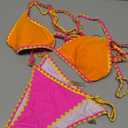 SherryDC Women's Sexy Color Block Bikini Sets High Cut Thong Two Piece Swimsuit Self-tie Bathing Suit (190-rose+orange) M