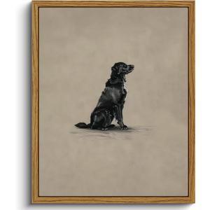 VIYYIEA Vintage Framed Black Dog Wall Art, Bedroom Living Room Minimalist Animal Art Decor, Antique Dog Canvas Print Paintings, Home Farmhouse Retro Still Life Decor, 8x10 Inch