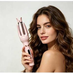 Automatic Curling Iron Rotating, Self Curling Hair Curler Anti-Tangle & Fast Heating, Safe Styling Home and Professional Hair Styling Tool for All Hair Types Travel Use Pink