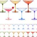 24 Pcs Colorful Plastic Martini Glasses 7oz Flower Cocktail Coupe Glasses 6 Color Disposable Martini Cup Vintage Detachable Dessert Parfait Glassware for Wedding Birthday Bachelorette Party