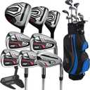 PGF Men's Gold TP Complete Golf Club Package Set [11-Pieces] [Hand: Right] [Length: 1 Inch Long] 1# Driver, 2# Wood, 3# Hybrid, 4/5# iron, 5/7# iron, 6/9# iron, 7# PW, 8# SW, 9# Putter, 10/14# Cart bag, 11# Driver HC