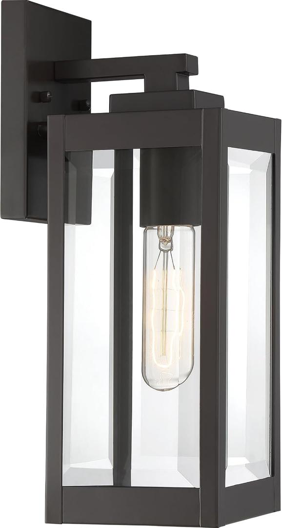 Quoizel Westover 14" Outdoor Wall Sconce, 1-Light Western Bronze with Clear Beveled Glass, E26 Base, Wet Rated, 14.25" H