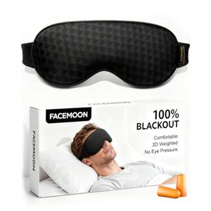 Blackout Sleep Mask: Weighted Eye Mask for Men Women - 3D Contoured Zero Pressure and Eyelash Free - Airplane Travel Nap Night Sleeping Blindfold - Adjustable Ear-Friendly Breathable Comfortable Black