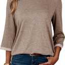 Dokotoo Women's Shirts Lightweight 2026 Summer Fashion 3/4 Length Sleeve T Shirts Casual Crew Neck Basic Blouses (Beige, XXL)