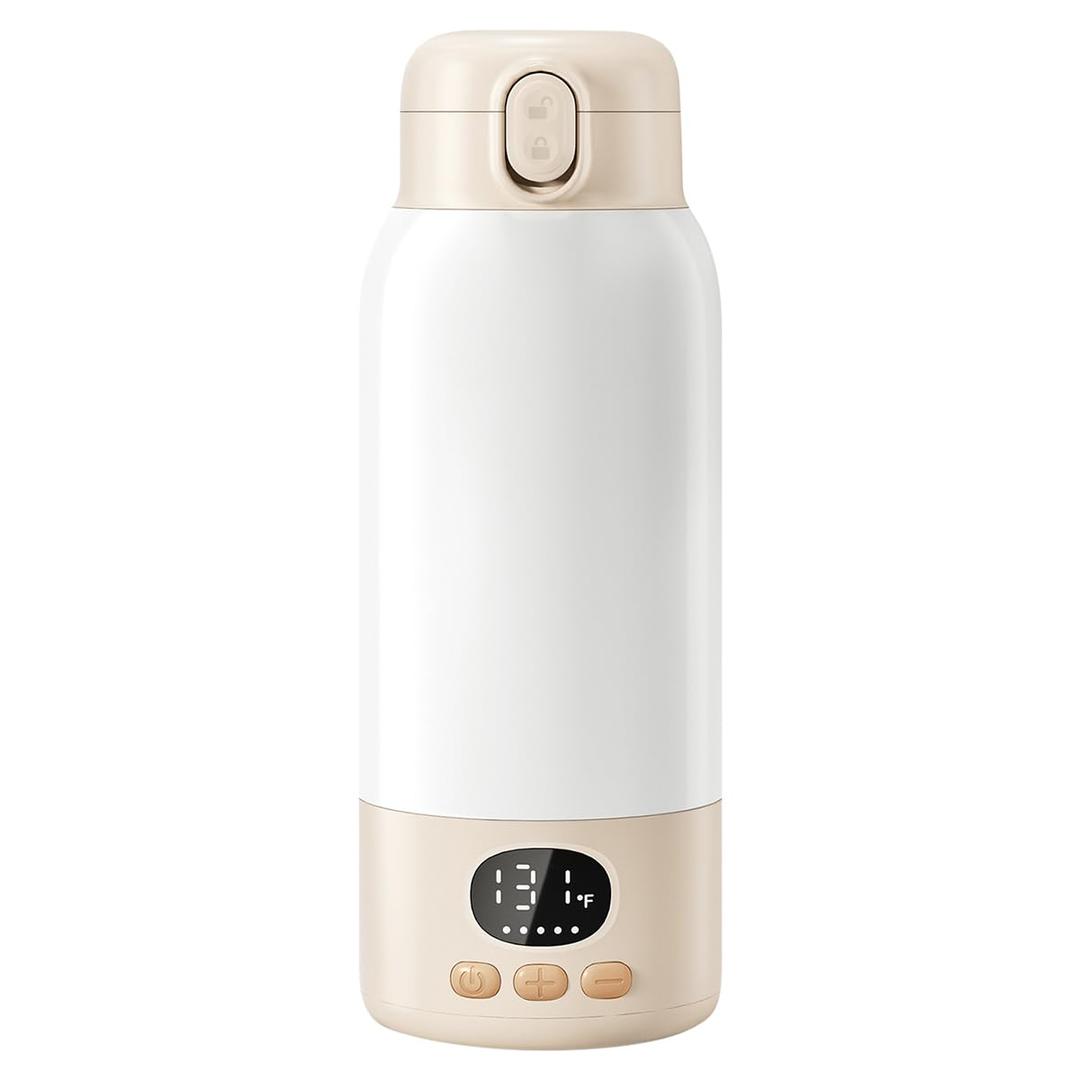 Portable Bottle Warmer for Travel, Milk Warmer for Breast Milk Formula & Water with Fast Heating & Smart Temperature Control,17oz Large Capacity (White Beige)