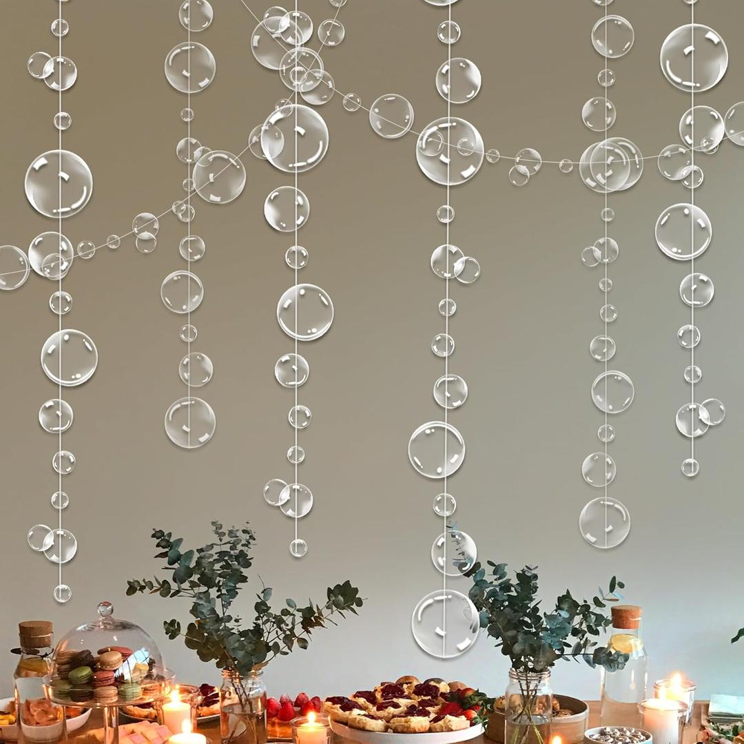 Cheerland White Bubble Garland Under The Sea Party Decorations Bubble Streamers Mermaid Birthday Backdrop Spongebob Decor Nautical Banner Hanging Underwater Ocean Beach Party Supplies - Pack of 10 (Clear)