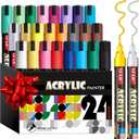 SFAIH Christmas Acrylic Creative Markers - 24 Colors 3mm Replaceable Tip, Ultra-High Coverage, Large Ink Capacity, Stocking Stuffers for Art Supplies, Wood, Fabric, Rock, Family Bonding Gifts