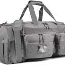 LHI 50L Tactical Duffle Bag for Men, 3-in-1 Gym Duffle and Backpack, Shoe Compartment, Laptop Sleeve and MOLLE, Carry-On Travel Weekender and Overnight Bag Gray