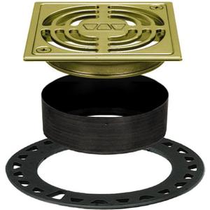 Schluter Kerdi-Drain Contour Shower Grate Kit with Integrated Slope Bonding Flange - Ideal for Tile Showers - 4" Grate Size, Square, Brushed Brass Anodized Finish - KD4GRKAMGB