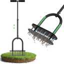 seasky Lawn Aerator, Manual Lawn Aerator Tool with Padded T-Handle, Wide Foot Plate & 15-3 Inch Solid Steel Spikes, Dual-Layer Design for Effortless Aeration in Lawn, Yard and Garden Soil (Black)
