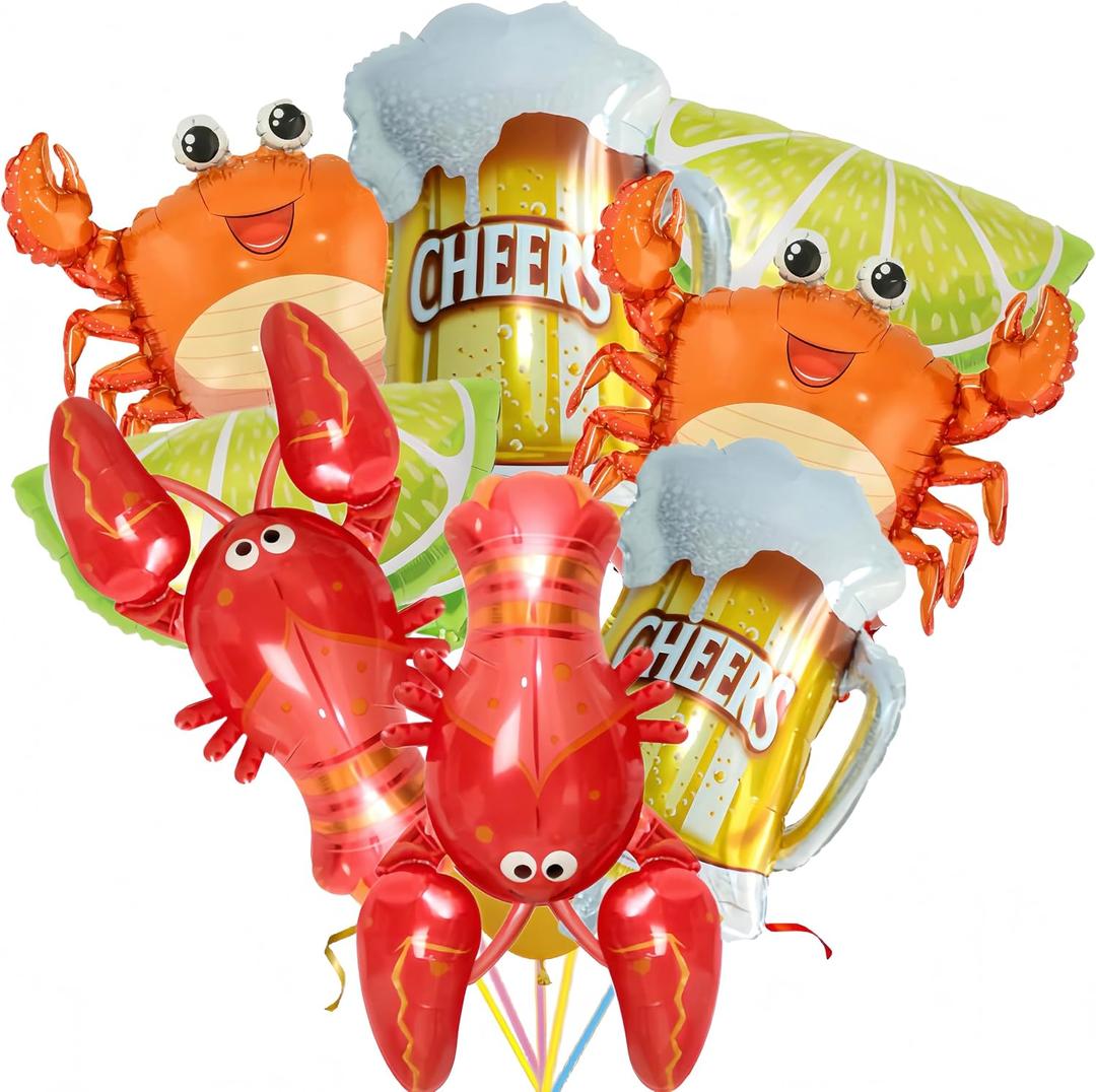8Pcs Giant Crawfish Crab Foil Balloons/Crawfish Boil Party Supplies/Beer Balloons for Lobster Lovers Party Decorations/Seafood Boil Party Supplies/Marine Animal Balloons/Summer Sea Pool Party Favors