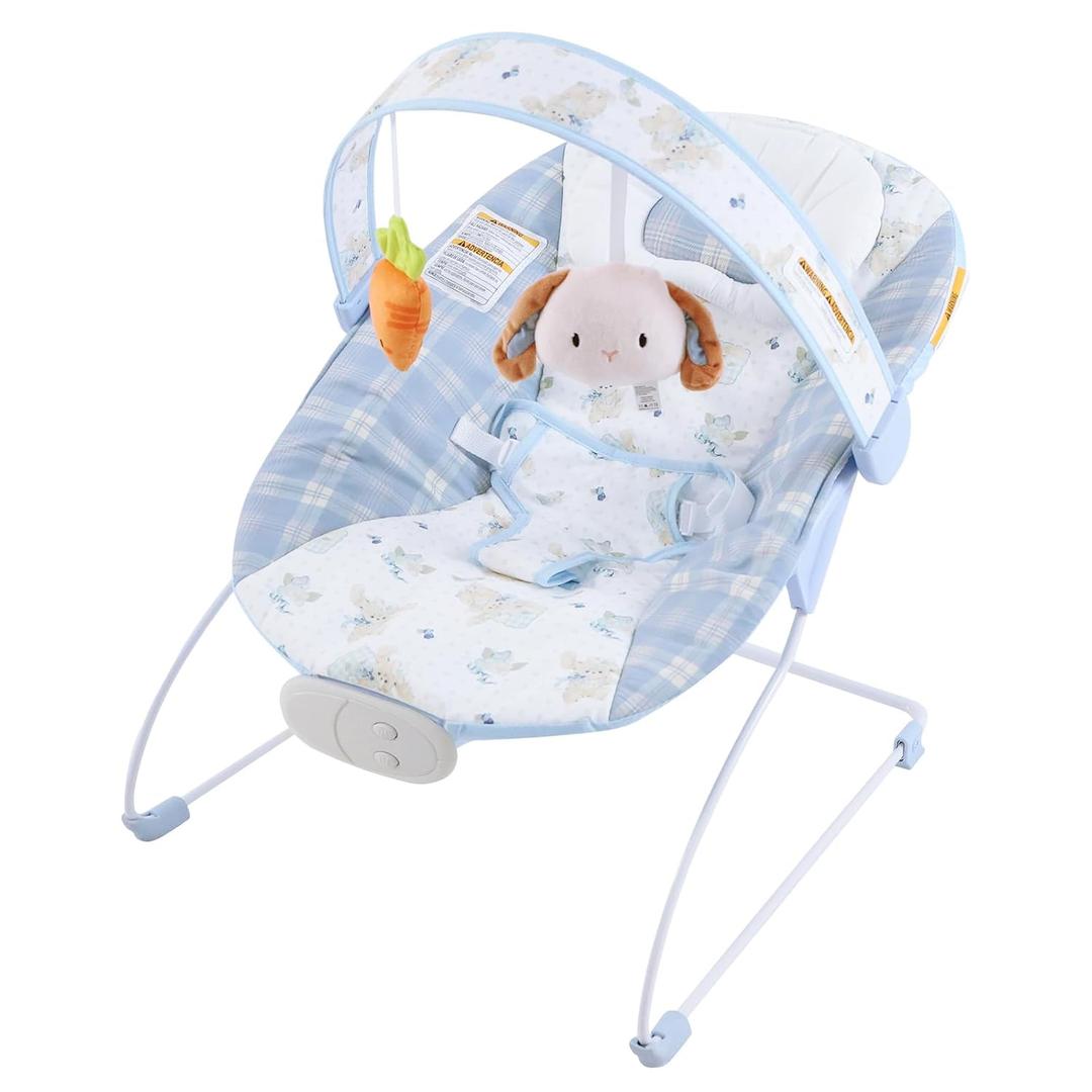 Baby Bouncer, Infants Bouncy Seat with Music and Vibrations, Portable Baby Rocker for Newborns Indoor Outdoor Use 0-6 Months Up to 20 lbs (Blue Bunny)