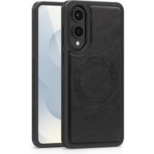 Shockproof Case Designed for Samsung Galaxy S25 Edge Premium PU Leather Magnetic Rugged Compatible with MagSafe Slim Phone Cover for Samsung S25 Edge (Black)