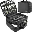 Cable Organizer Bag, Waterproof Travel Electronic Storage with Adjustable Divider, Shockproof Portable Double Layer Tech Bags Carrying Case for Cord, Earbuds, Charger, SD Card, Tech Gifts