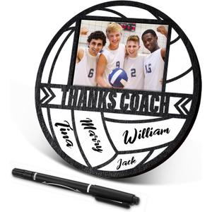RattanView Sport Ball Picture Frame 4 x 6 Signable Thanks Coach Picture Frame with Pen Coaches Appreciation Photo Tabletop for Home Table Decorations Coach Team Birthday Gifts(White,Volleyball,Round)