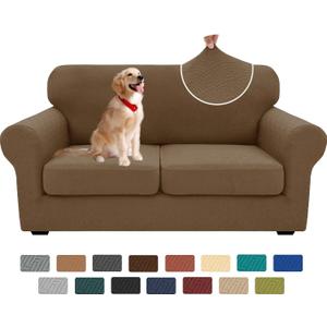 XINEAGE New 3 Pieces Couch Covers for 2 Cushion Sofa Super Stretch Loveseat Slipcover Pet Dog Universal Slip Cover Anti Slip Love Seat Furniture Protector (Brown, 55"-69")