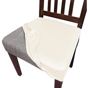 Waterproof Pu Leather Seat Covers for Dining Room Chairs Set of 6,Soft Chairs Seat Slipcovers,Dining Chair Cover Removable Washable Chair Protector Cover Stretch Kitchen Chair Covers (Beige)