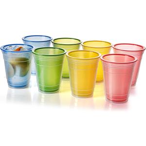 KX-WARE 18 Ounce Double Walled Colorful Tabletop Insulated Plastic Tumbler Cup Keeps Drinks Cold and Hot, set of 8 Multicolor