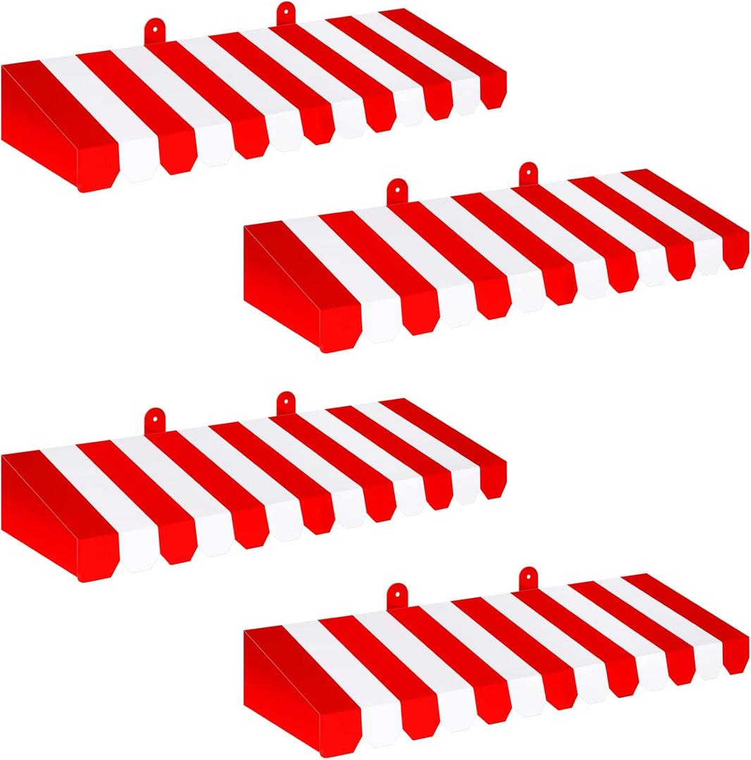 Boao 4 Pack Circus Awning Decoration 3D Stripe Cardboard Awning Carnival Wall Decor Circus Party Favors for Lemonade Stand Bakery Ice Cream Truck Bulletin Board(Red and White,Striped Style)