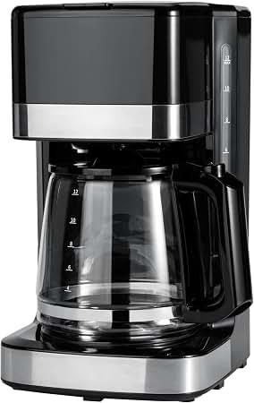 Amazon Basics 12 Cup Drip Coffee Maker with Glass Carafe (1.9 Qt), Auto Shut-off, Auto Pause, Removable Filter Basket, Black & Silver