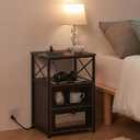 VECELO End Side Tables with Charging Station,Nightstand with 2 Flip Drawers and USB Ports & Power Outlets, Sturdy Metal Frame for Living Room, Bedroom, Set of 1,Charcoal Grey