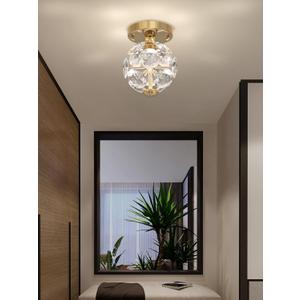 Modern Small Crystal Ceiling Chandelier Mini Gold Semi Flush Mount Chandelier Light Fixture for Hallway Bedroom Bathroom Globe Ceiling Light Fixture (5.9inch)