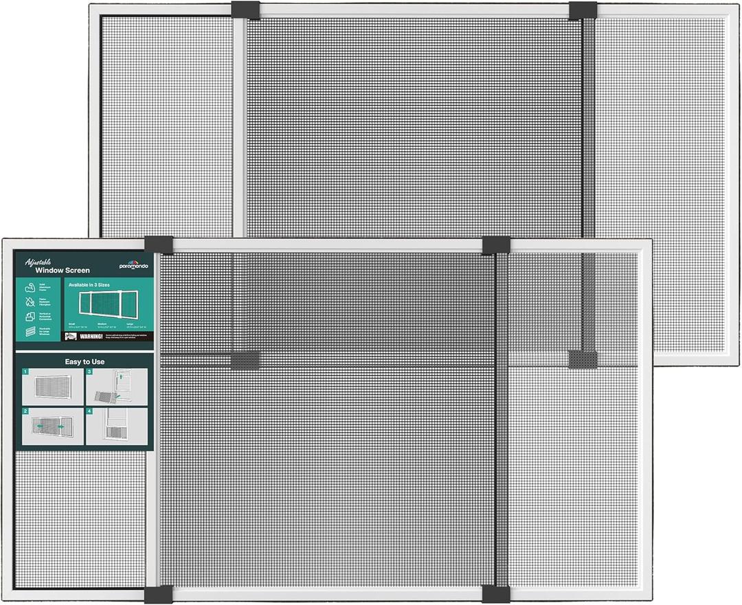 Expandable Window Screen, Horizontal (20" H x 28.6" - 54" W, 2 Pack) Adjustable Window Screens, Replacement Window Screens for House Windows