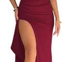 Women's Sexy Strapless Backless High Split Long Maxi Dress Ruched Off Shoulder Sleeveless Bodycon Party Cocktail Dresses (Small, Wine Red)
