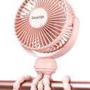 Gaiatop Mini Portable Stroller Fan, Battery Operated Small Clip on Fan, Detachable 3 Speed Rechargeable 360 Rotate Flexible Tripod Handheld Desk Cooling Fan for Car Seat Crib Treadmill Travel Pink