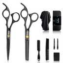 Sirabe 10 PCS Hair Cutting Scissors Set, Professional Haircut Scissors Kit with Cutting Scissors, Thinning Shears, Comb, Cape, Clips, Black Hairdressing Texturizing Shears Set for Barber, Salon, Home