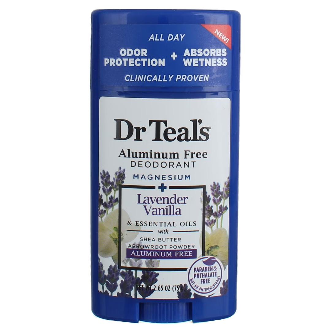 Dr Teal's Aluminum Free Deodorant, Lavender Vanilla with Essential Oils, 2.65 oz (Pack of 2)