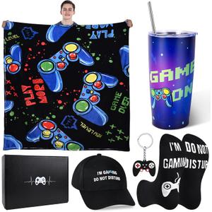 VAIPI Gamer Gifts for Men, Cool Gaming Stuff Gifts with Gaming Throw Blanket 20 oz Tumbler Hat Socks Keychain Fathers Day Gift Ideas for Game Lovers, Men, Dad, Teen, Boyfriend, Teenage Boys
