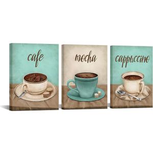 iHAPPYWALL 3 Pieces Coffee Kitchen Decor Wall Art Abstract Cafe Mocha Cappuccino Food Painting Picture for Restaurant Dining Room Cafe Bar Ready to Hang 12x16inchx3pcs