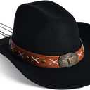 Wide Brim Cowgirl Hat Men Large Wide Brim Cowboy Hats for Women with Buckle Belt Classic Cowboy Outfits (Black, M)