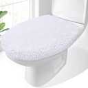 OLANLY Soft Chenille Bathroom Toilet Lid Cover, Machine Washable Seat Covers, 17.5x15, Stays in Place Rubber Backing, Fits Most Round, Elongated and Oblong Lids, Accessories Decor, White