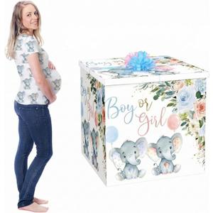 AmazingSpark 28in Jumbo Gender Reveal Gift Box Kit with Oversized Box Giant Pull Bows for Gender Reveal Baby Shower Birthday Party Decor(Baby Elephant), 1 Count