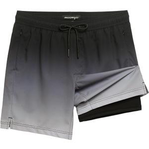 maamgic 2 in 1 Mens Swim Trunks 7 Inch Swim Shorts Swim Suits Board Shorts (Large, Gray Gradient-black)