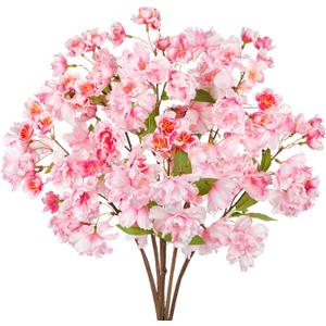 6 Pcs Artificial Cherry Blossom Branches 18.5 Faux Cherry Flowers Pink Fake Silk Flowers Artificial for Decoration Spring Peach Bouquet Table Centerpiece Decor Vase Home Wedding Kitchen Party Garden
