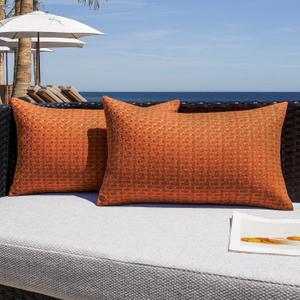 Kevin Textile Fall Outdoor Waterproof Throw Pillow Covers Pack of 2 Boho Farmhouse Decorative Lumbar Cushion Covers for Garden Patio Tent Balcony Bench Couch Sofa 12x24 Inch, Burnt Orange