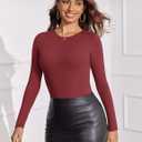Avidlove Women's Crew Neck Long Sleeve Bodysuits Basic Slim Tops Double Lined Thong Bodysuit (Medium, Burgundy)
