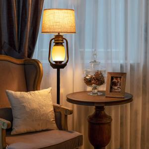 Suraielec Farmhouse Floor Lamp with Night Light, Rustic Standing Lamps for Living Room, Beige Linen Drum Lampshade, Oil Rubbed Bronze Finish, Traditional Floor Lamps for Bedroom Home Decor,Foot Switch