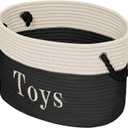 Toy Rope Storage Basket - 15 x 11 x 9 Toy Bin - Embroidered Storage Bins - Black and White Basket - Tote Bin for Nursery, Playroom, Living Room, Classroom